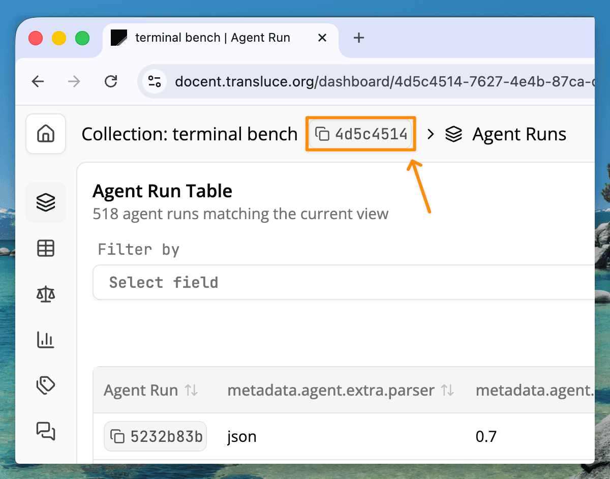 Copy the collection ID by clicking in the top left corner
