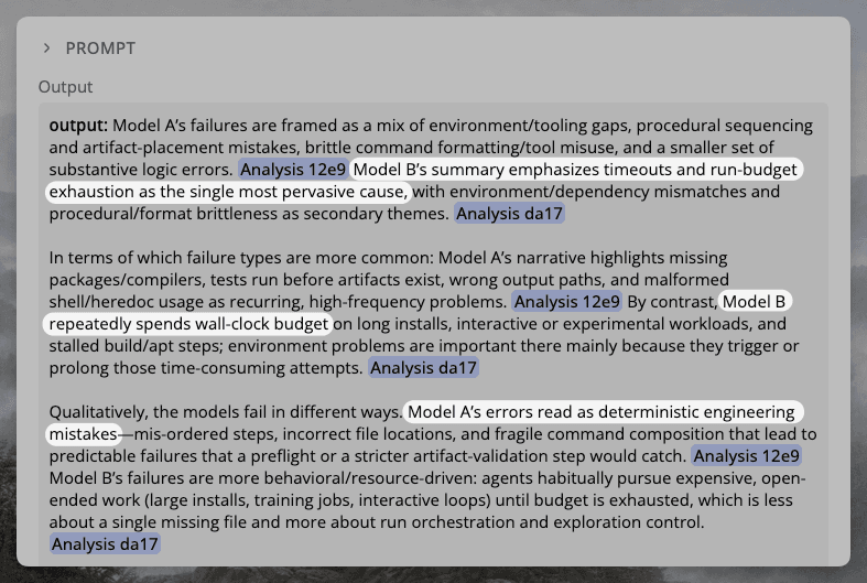 Docent result with summary of failures