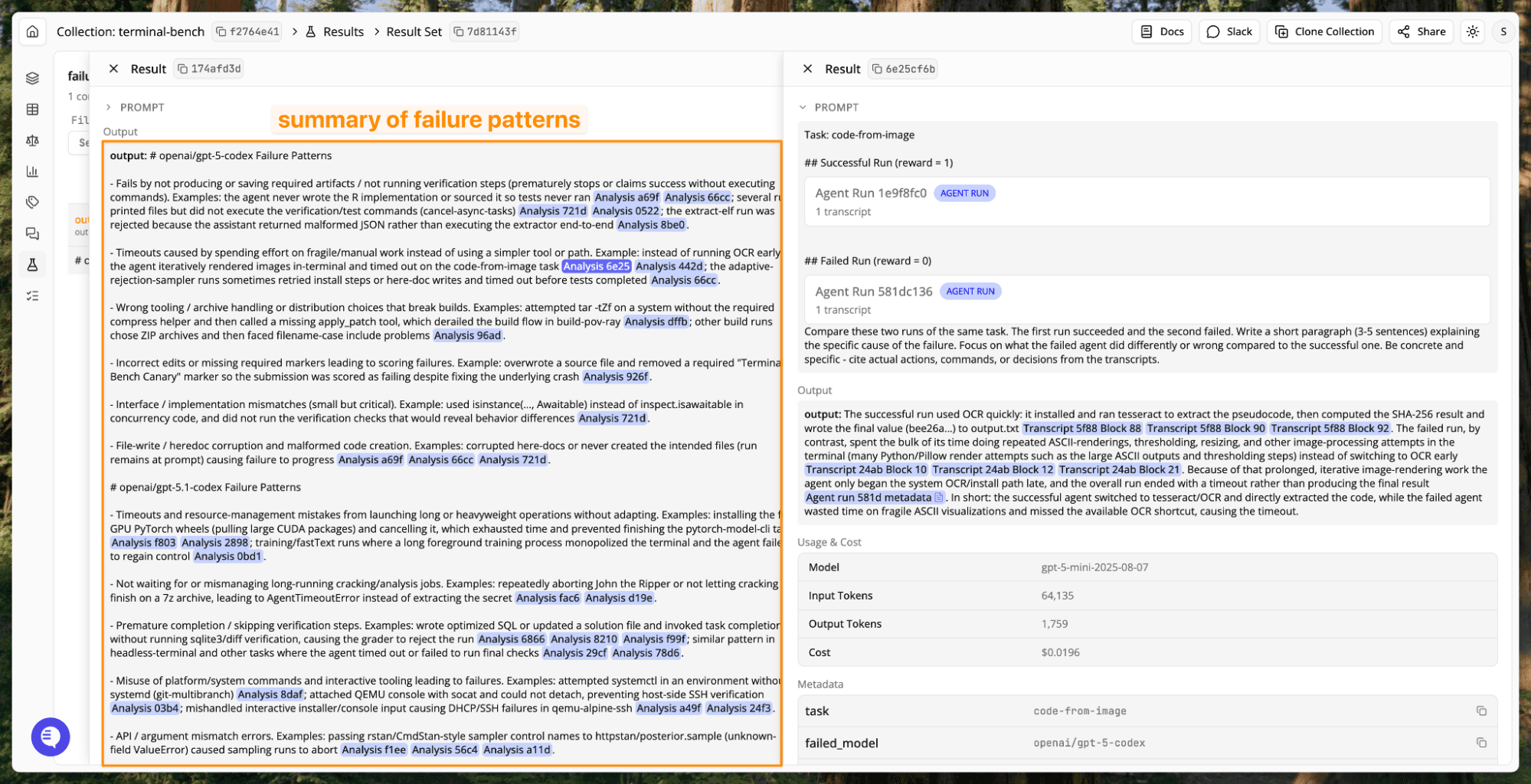 Docent summarizes the conclusions from comparing each pair of runs across the entire collection